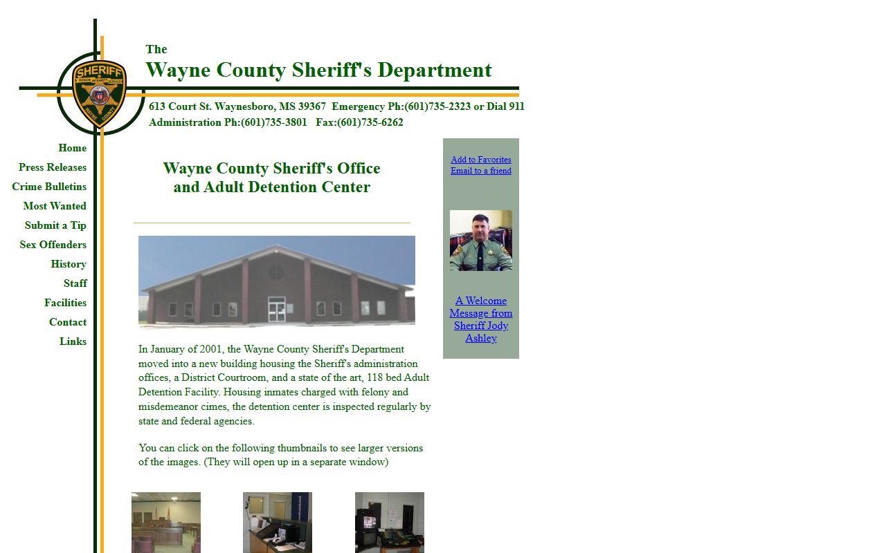 Wayne County Sheriff's Office and Adult Detention Center facility page